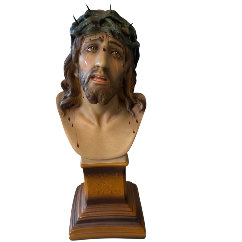 Jesus Christ Crown of Thorns Vintage Bust Statue Religious Crucifixion Passion